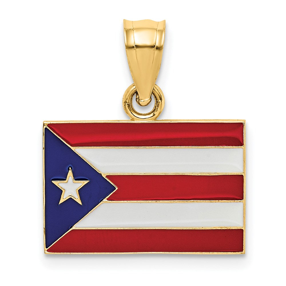 14k Yellow Gold 18 mm Solid Enameled Puerto Rico Flag Pendant (1.43 grams)