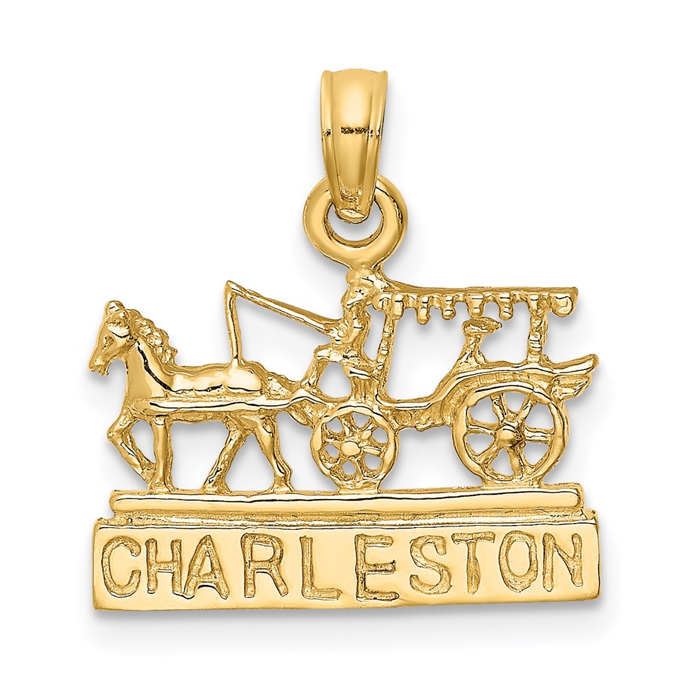 14k Yellow Gold 17.1 mm CHARLESTON Horse and Cart Charm (1.73 grams)