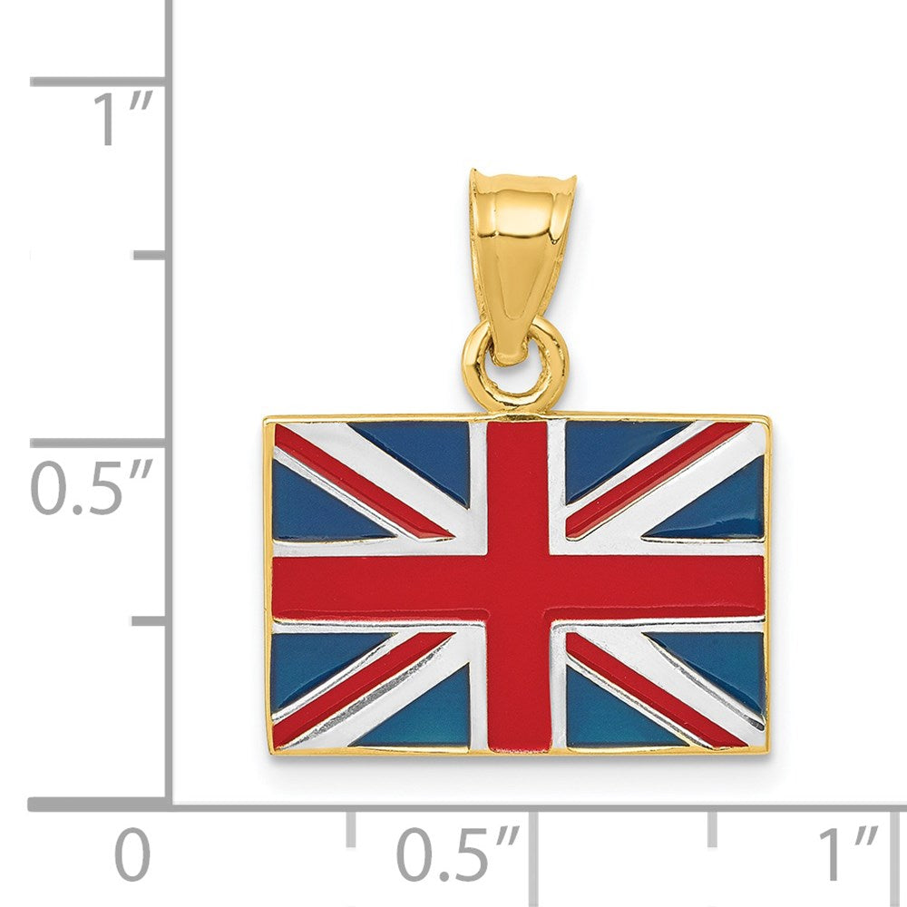 14k Yellow & Rhodium 18 mm  Solid Enameled United Kingdom Flag Pendant (1.54 grams)