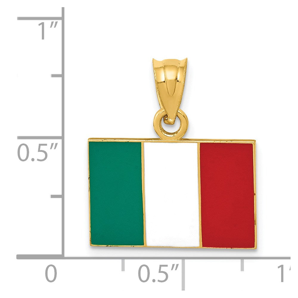 14k Yellow Gold 18 mm Solid Enameled Italy Flag Pendant (1.54 grams)