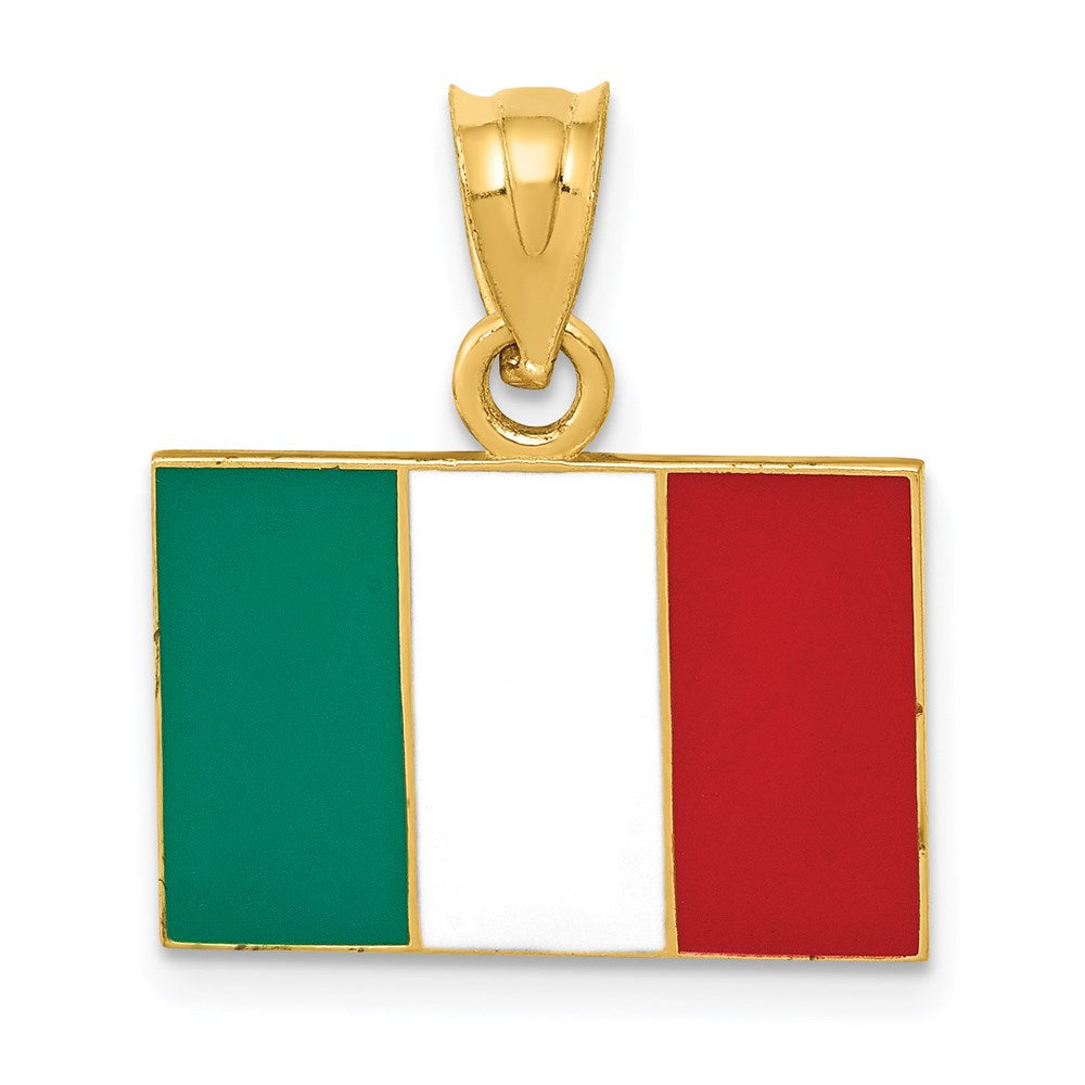 14k Yellow Gold 18 mm Solid Enameled Italy Flag Pendant (1.54 grams)