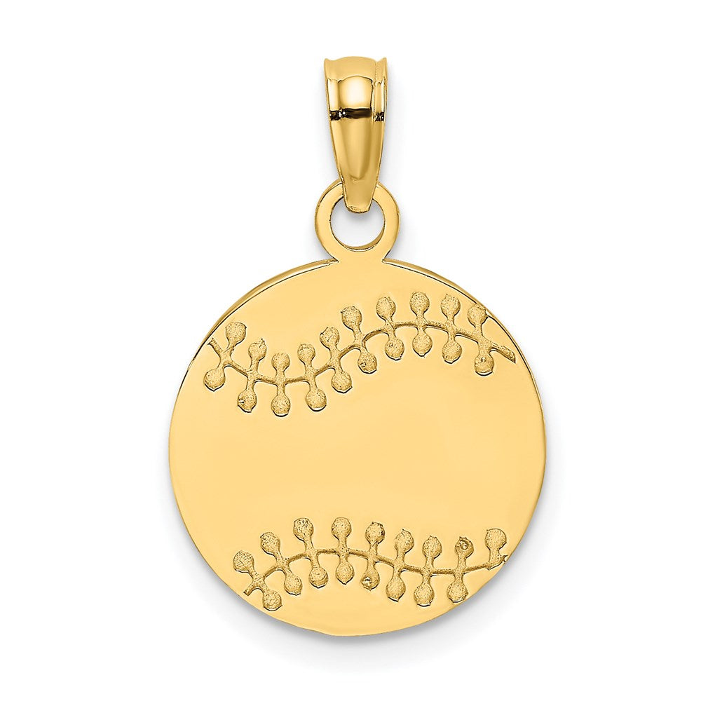 14k Yellow Gold 13.2 mm Polished and Textured Flat Baseball Charm (1.46 grams)