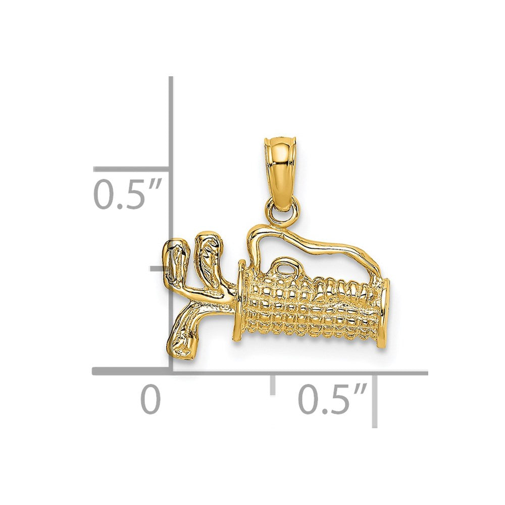 14k Yellow Gold 15.2 mm 2-D Textured and Engraved Golf Bag Charm (1.21 grams)