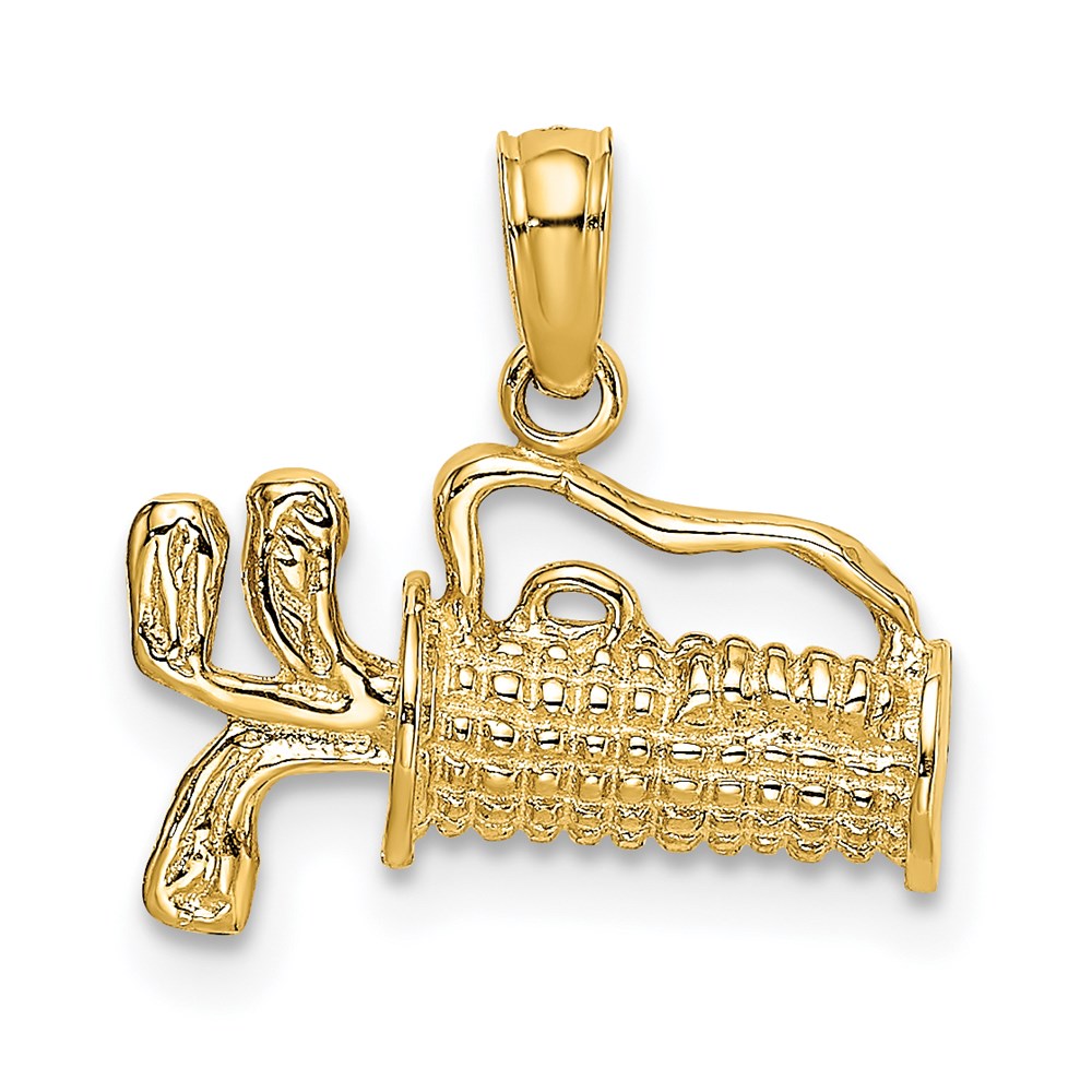 14k Yellow Gold 15.2 mm 2-D Textured and Engraved Golf Bag Charm (1.21 grams)
