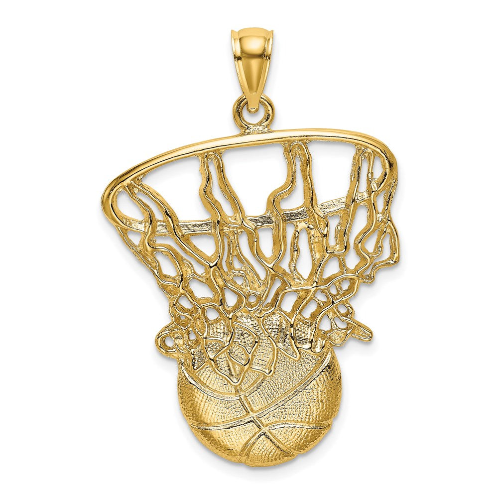 14k Yellow Gold 25.1 mm Swoosh Basketball and Net Charm