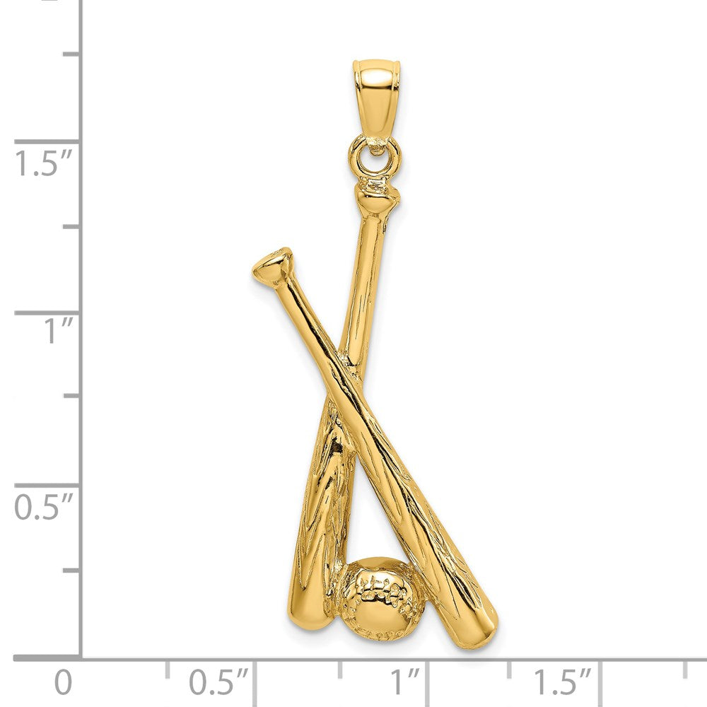 14k Yellow Gold 14.3 mm 2-D Baseball Bats and Ball Charm (3.87 grams)