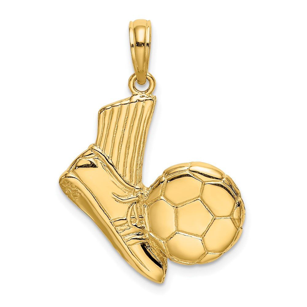 14k Yellow Gold 19 mm 2-D Soccer Shoe Kicking Ball Charm (2.7 grams)