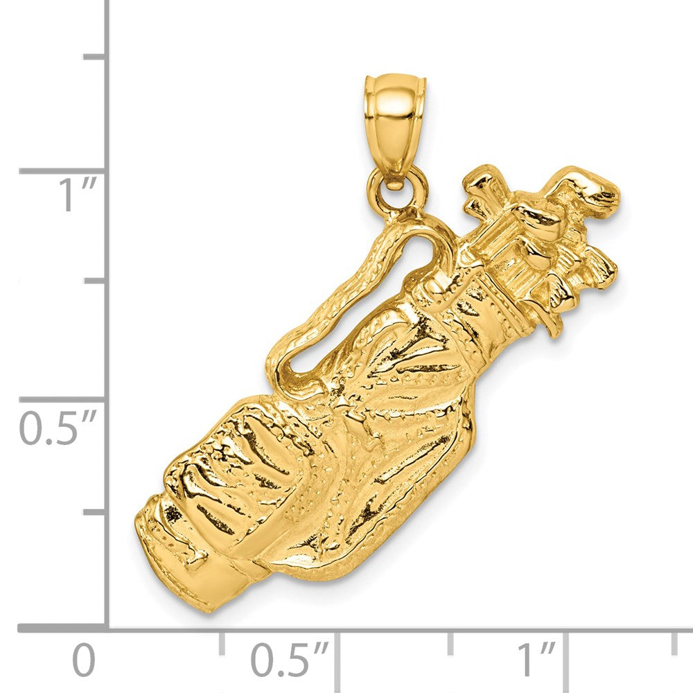 14k Yellow Gold 35.2 mm 2-D Golf Bag and Clubs Charm (5.42 grams)