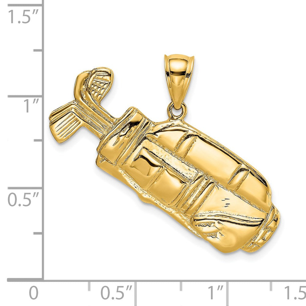 14k Yellow Gold 37.9 mm 2-D and Polished Golf Bag Charm (6.23 grams)