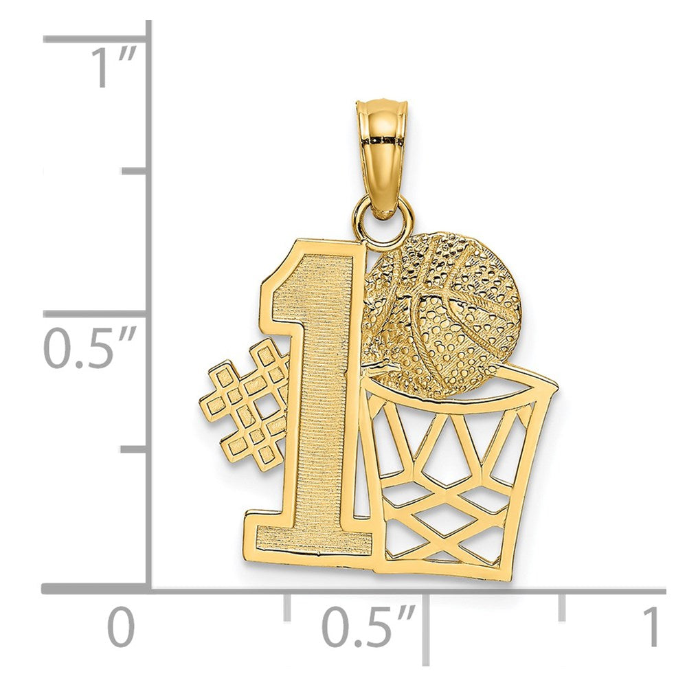 14k Yellow Gold 15.5 mm #1 Basketball w/ Hoop Charm (0.91 grams)
