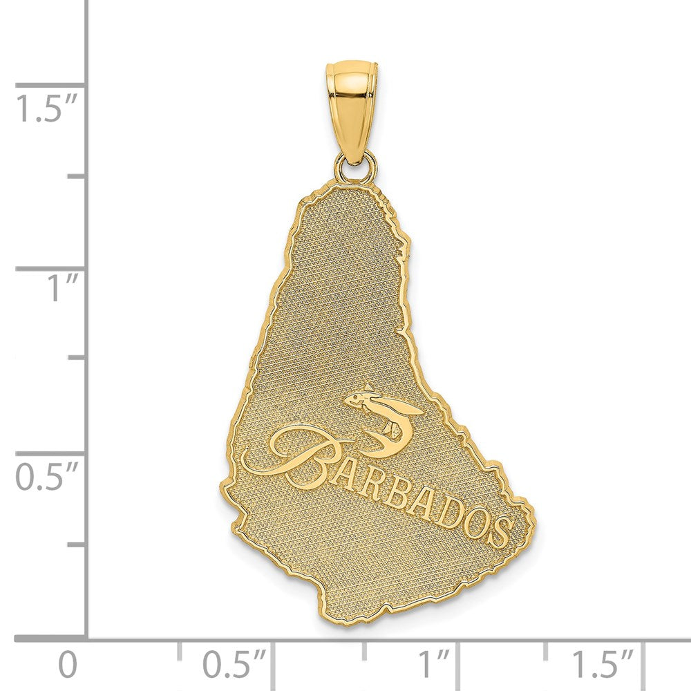 14k Yellow Gold 19 mm Textured BARBADOS Map Charm (2.06 grams)