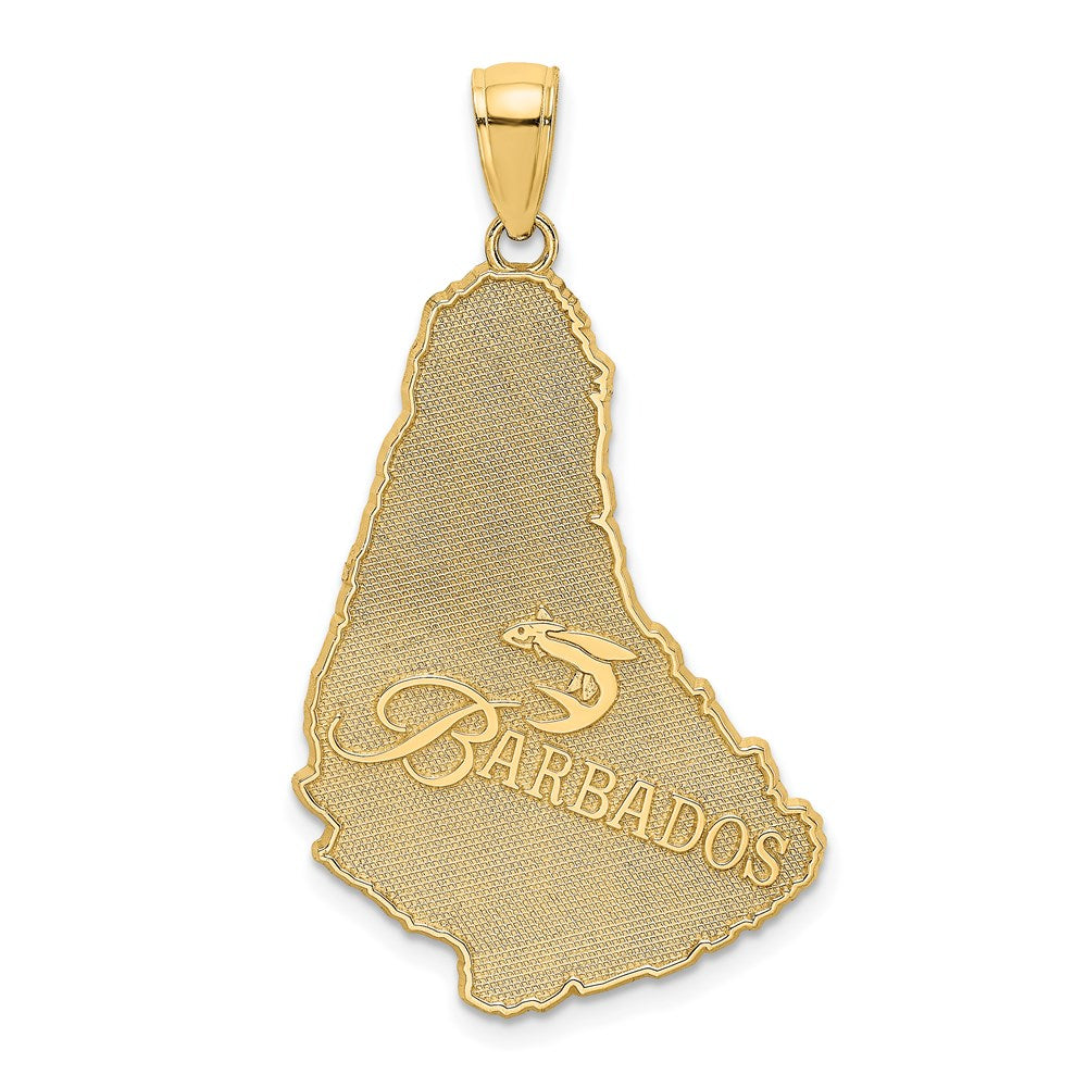 14k Yellow Gold 19 mm Textured BARBADOS Map Charm (2.06 grams)