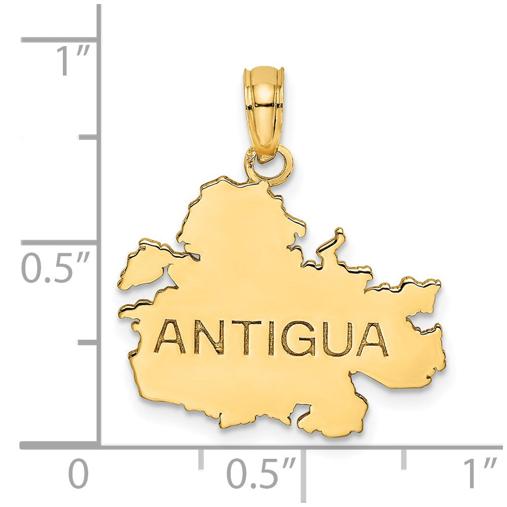 14k Yellow Gold 18.8 mm Polished and Engraved ANTIGUA MAP Charm (1.66 grams)