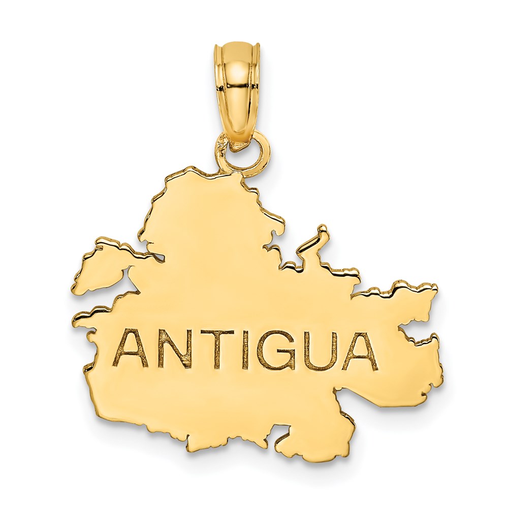 14k Yellow Gold 18.8 mm Polished and Engraved ANTIGUA MAP Charm (1.66 grams)