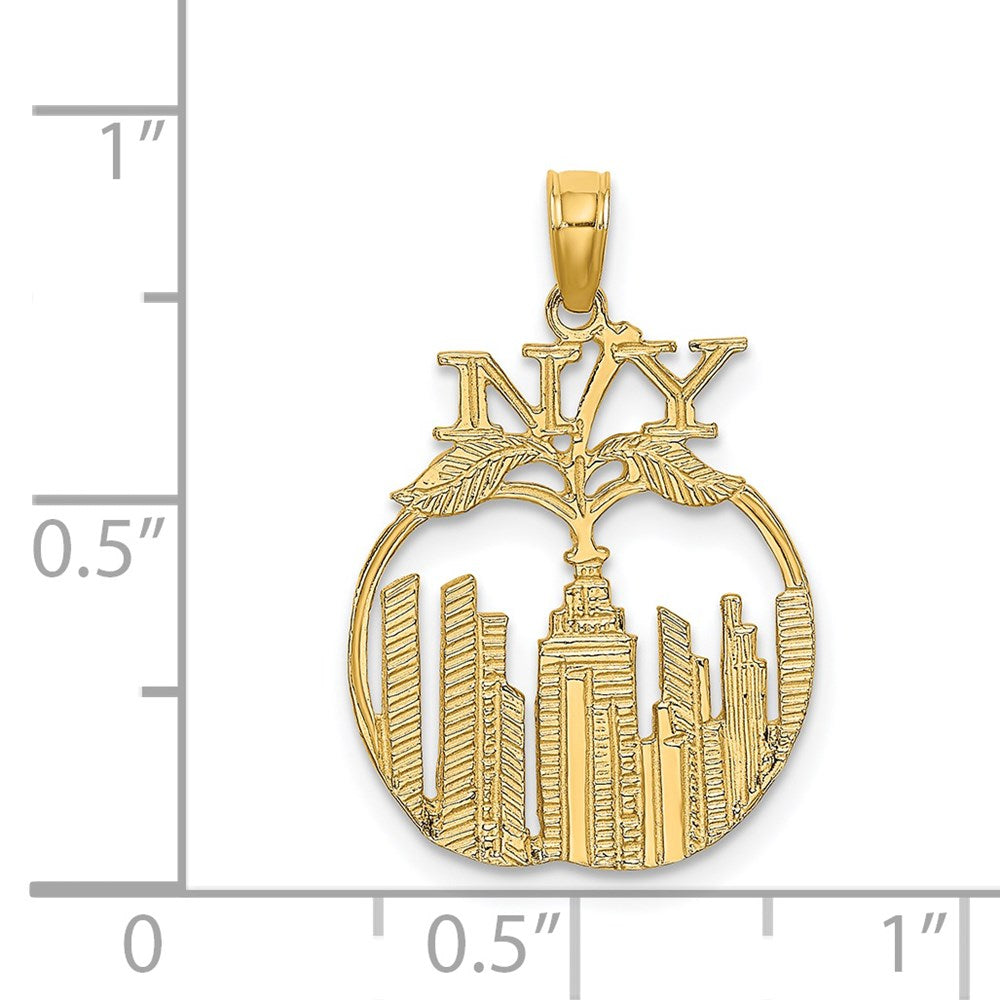 14k Yellow Gold 16.2 mm New York Skyline in Apple Charm (1.14 grams)