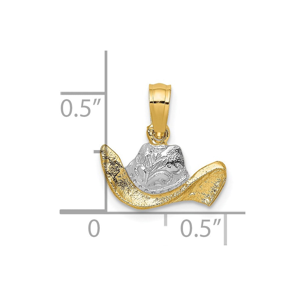 14k Yellow & Rhodium 13.4 mm  Cowboy Hat Charm (0.61 grams)