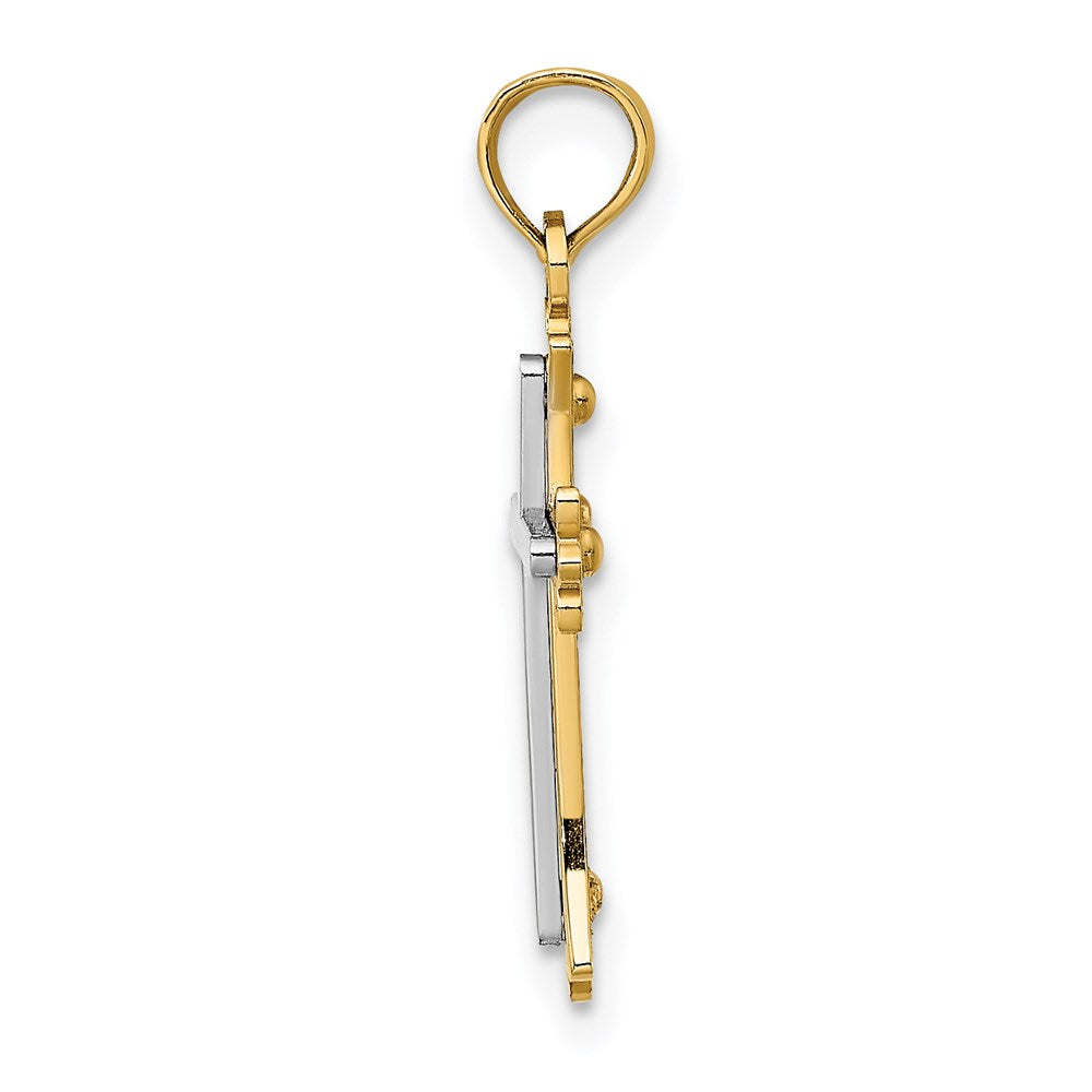 14k Two-tone 12 mm Center Cross Charm (0.91 grams)