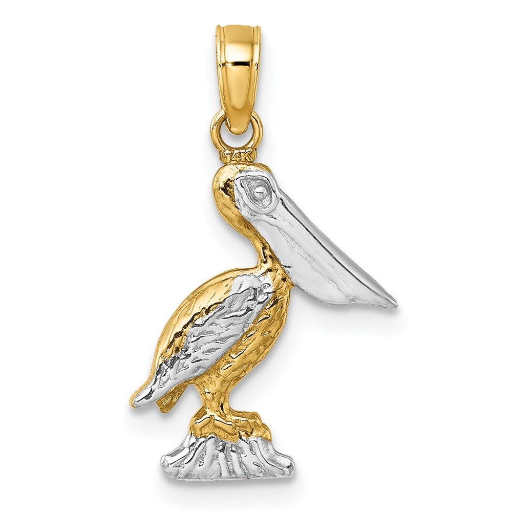 14k Yellow & Rhodium 13.2 mm  3-D Small Standing Pelican Charm (1.43 grams)