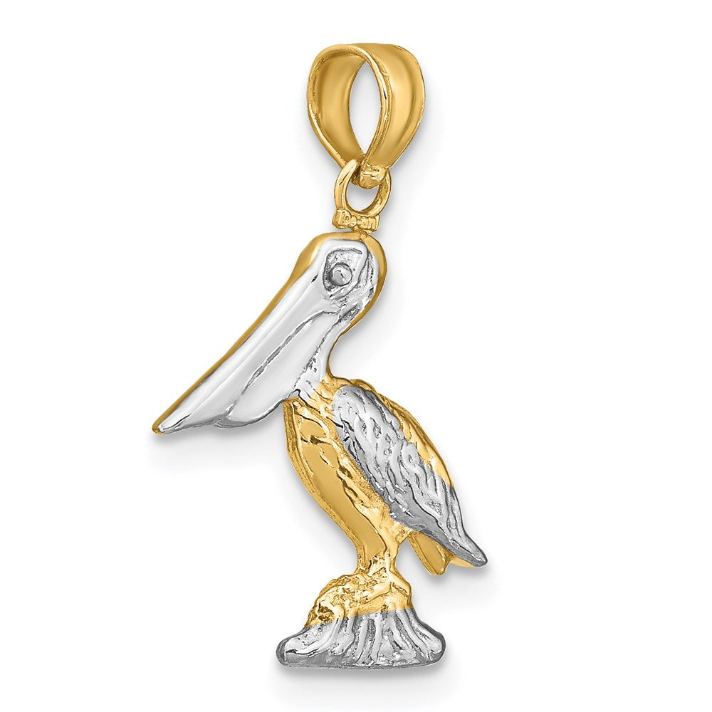 14k Yellow & Rhodium 13.2 mm  3-D Small Standing Pelican Charm (1.43 grams)