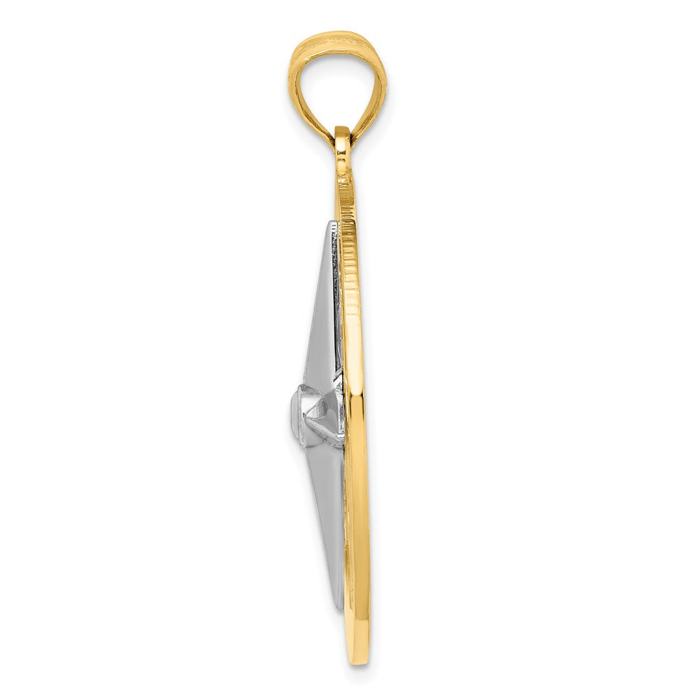 14k Two-tone 33.3 mm Nautical Compass White Needle Charm (9.39 grams)