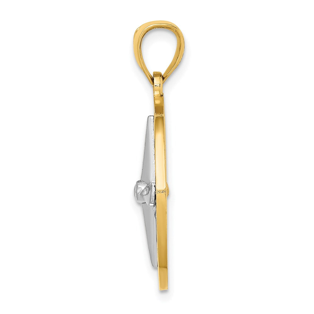 14k Two-tone 21.73 mm Nautical Compass w/White Gold Needle Charm (4.09 grams)