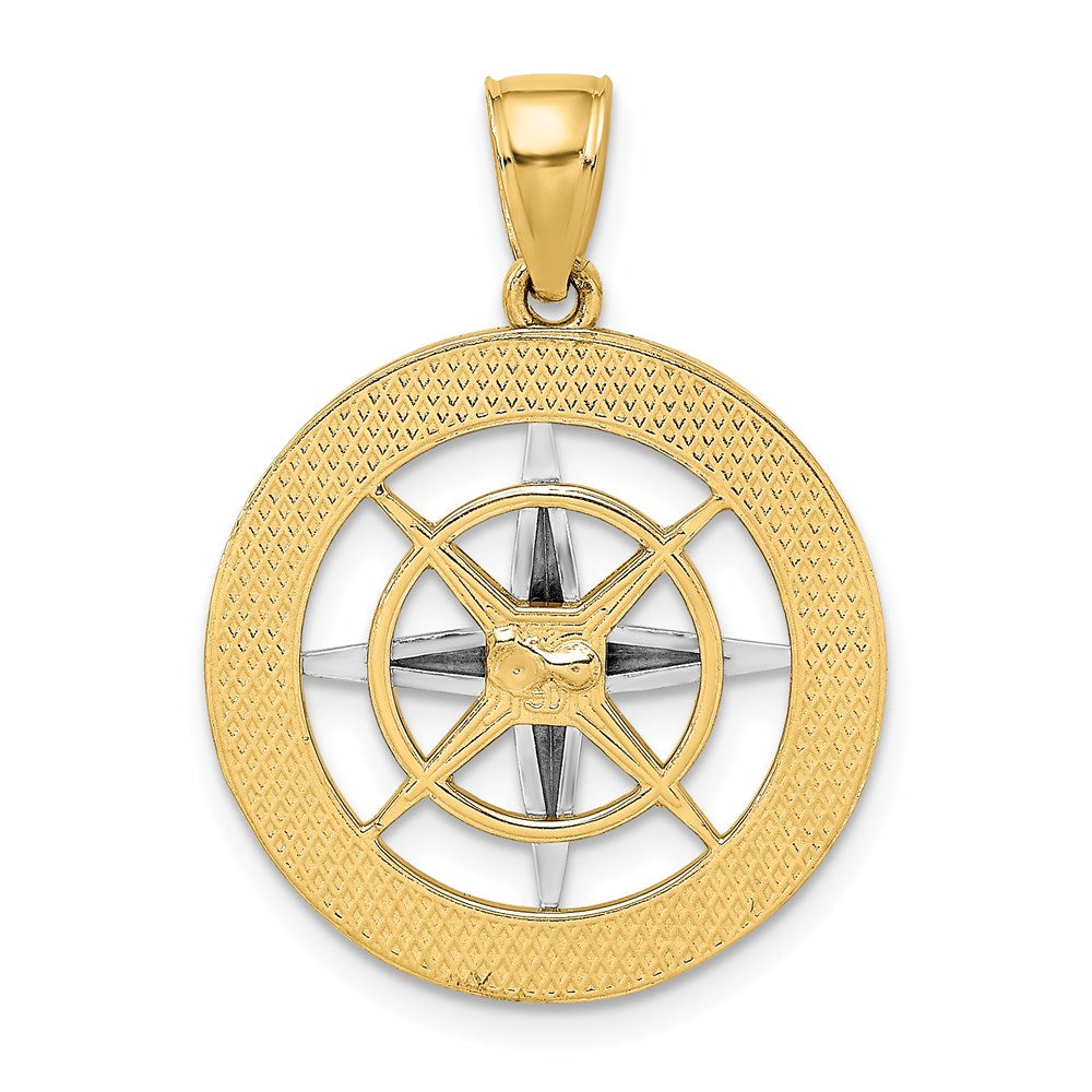 14k Two-tone 21.73 mm Nautical Compass w/White Gold Needle Charm (4.09 grams)
