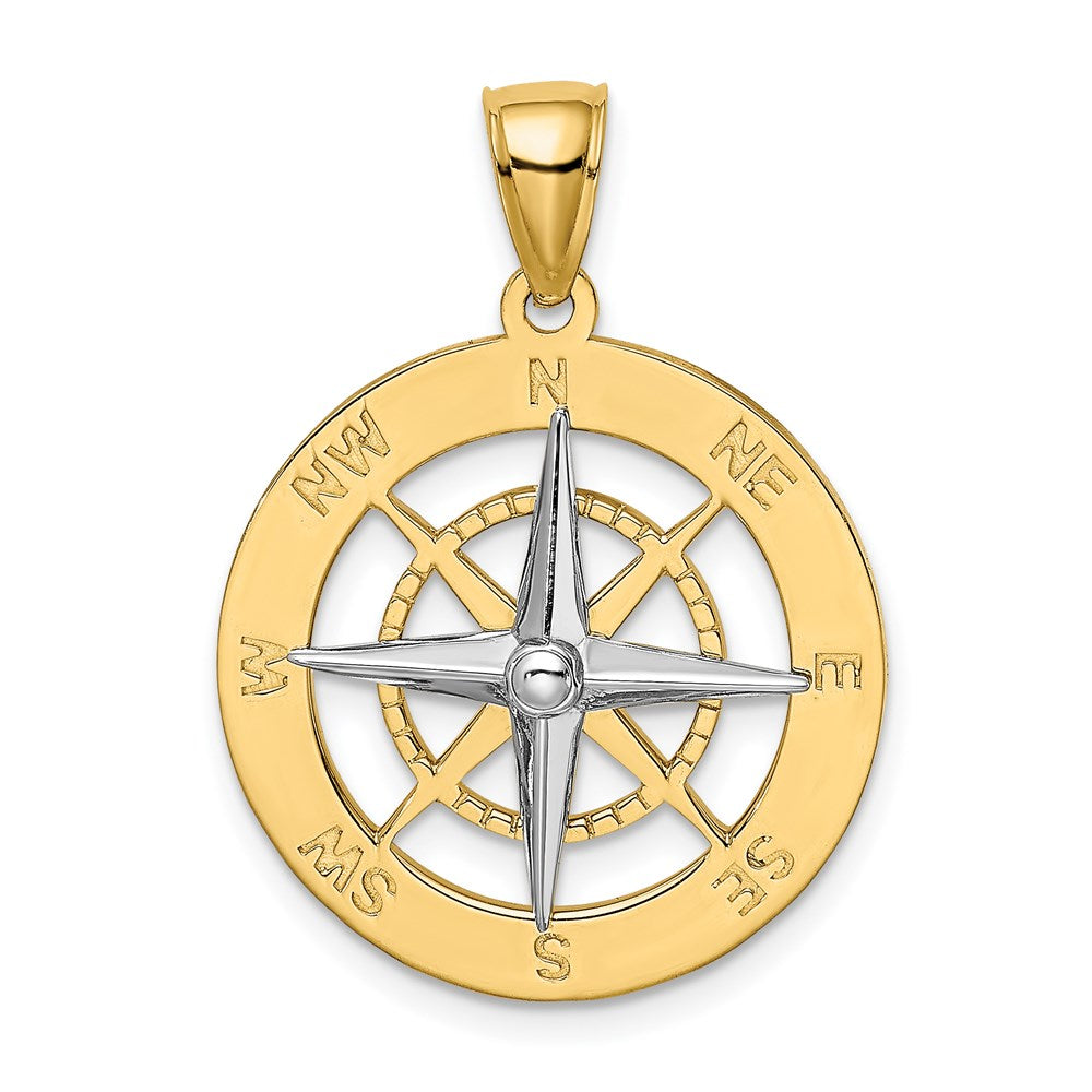 14k Two-tone 21.73 mm Nautical Compass w/White Gold Needle Charm (4.09 grams)