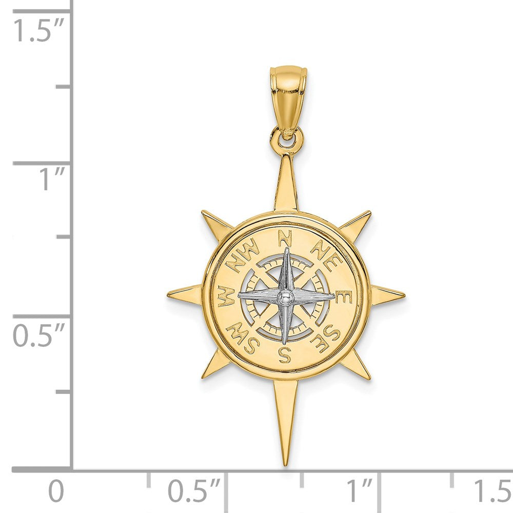 14k Two-tone 21.3 mm Two-Tone Star w/ Nautical Compass Charm (3.9 grams)