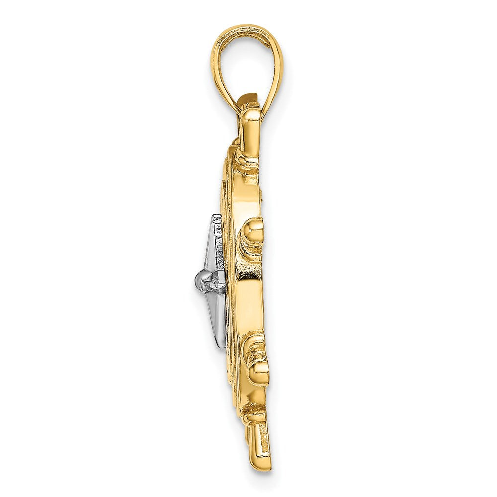 14k Two-tone 23.3 mm Two-tone Ship's Wheel w/ Nautical Compass Charm (5.65 grams)