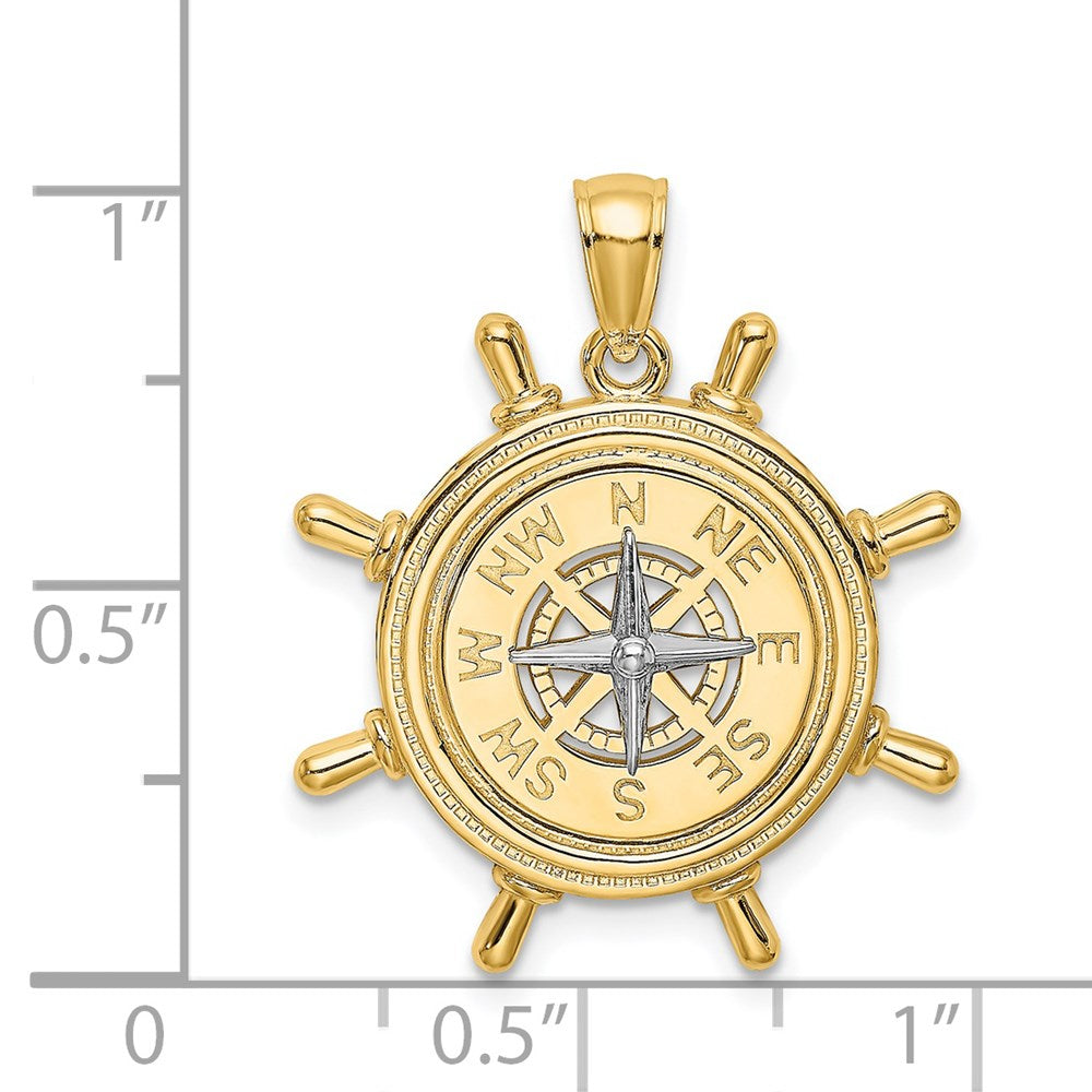 14k Two-tone 23.3 mm Two-tone Ship's Wheel w/ Nautical Compass Charm (5.65 grams)