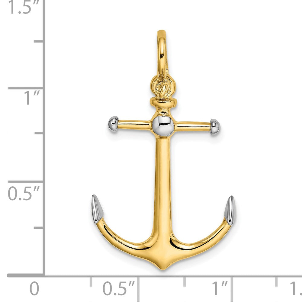 14k Yellow & Rhodium 20.4 mm  3-D Anchor w/Long T Bar and Shackle Bail Charm (2.35 grams)