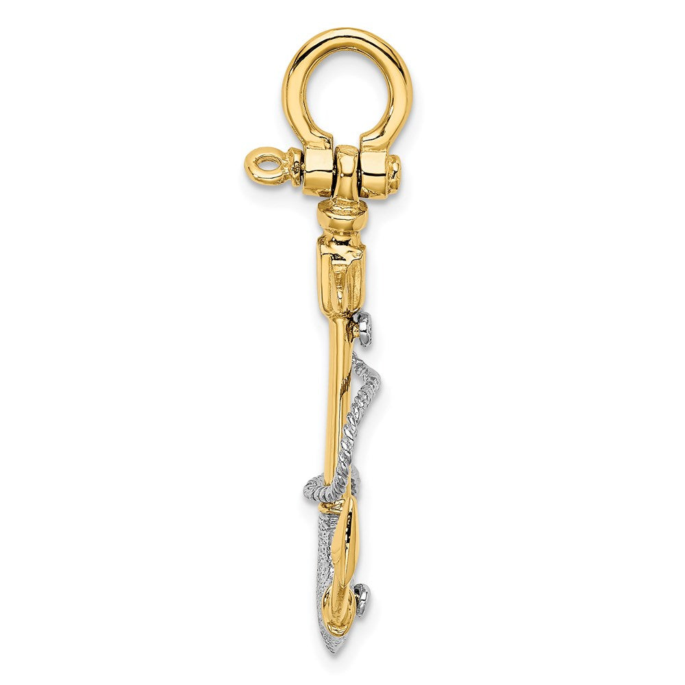 14k Two-tone 21.7 mm Two-tone 3-D Textured Anchor w/Rope w/Shackle Bail Charm (3.66 grams)