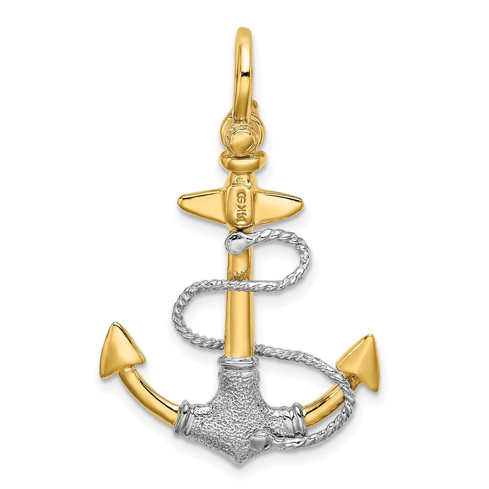 14k Two-tone 21.7 mm Two-tone 3-D Textured Anchor w/Rope w/Shackle Bail Charm (3.66 grams)