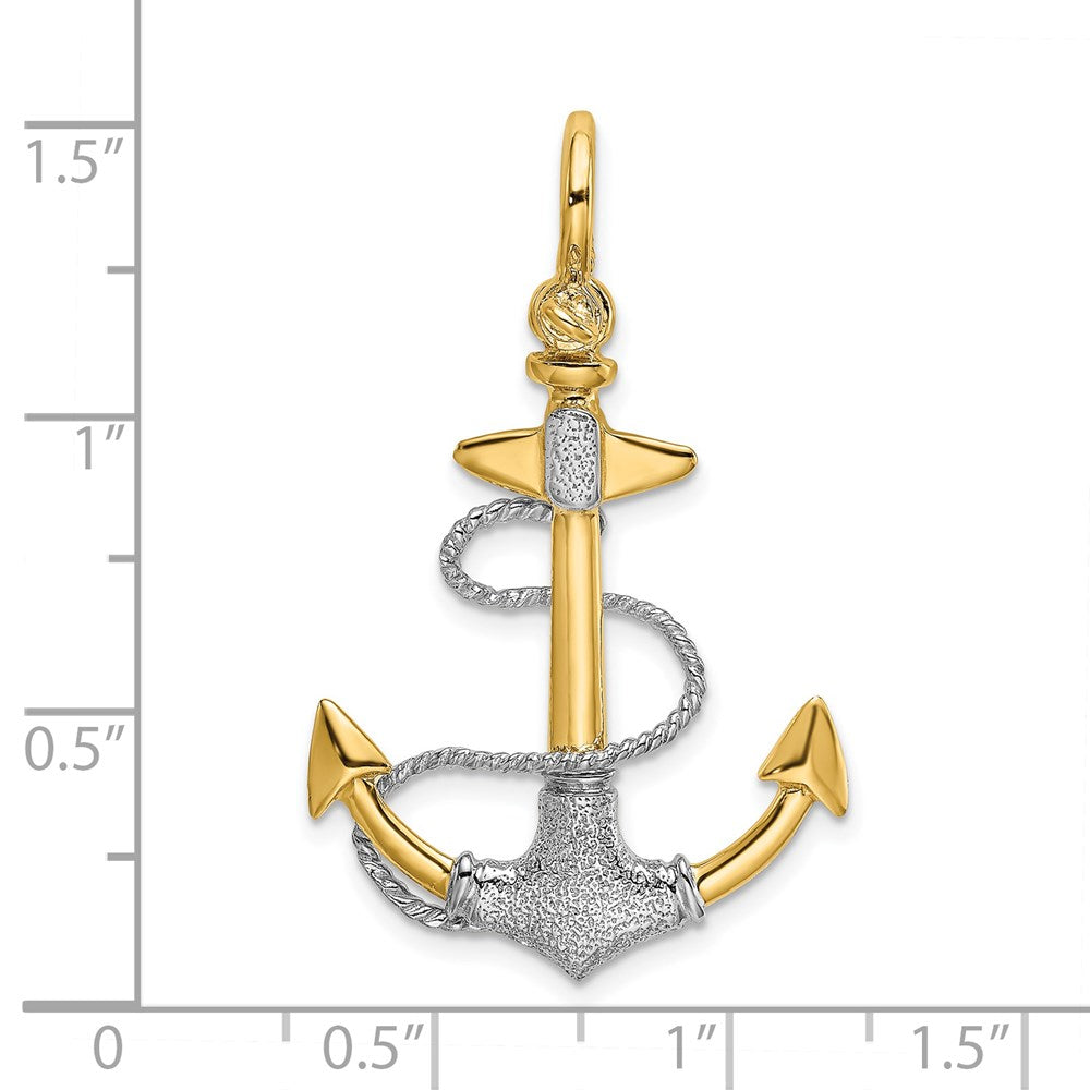 14k Two-tone 21.7 mm Two-tone 3-D Textured Anchor w/Rope w/Shackle Bail Charm (3.66 grams)