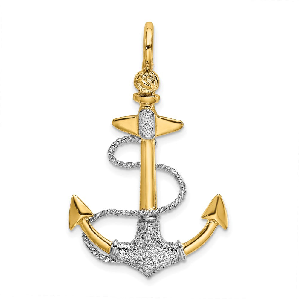 14k Two-tone 21.7 mm Two-tone 3-D Textured Anchor w/Rope w/Shackle Bail Charm (3.66 grams)