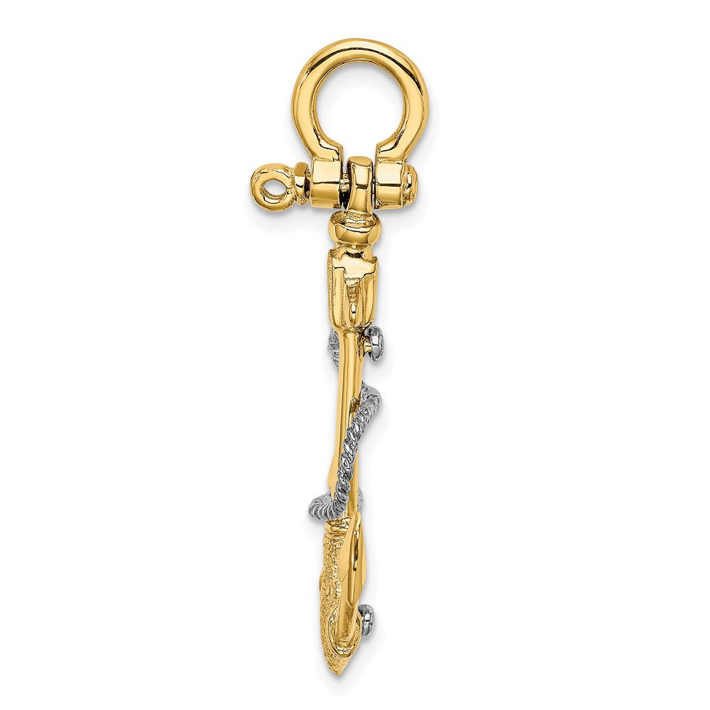 14k Two-tone 21.7 mm Two-tone 3-D Small Anchor w/Rope and Shackle Bail Charm (3.46 grams)