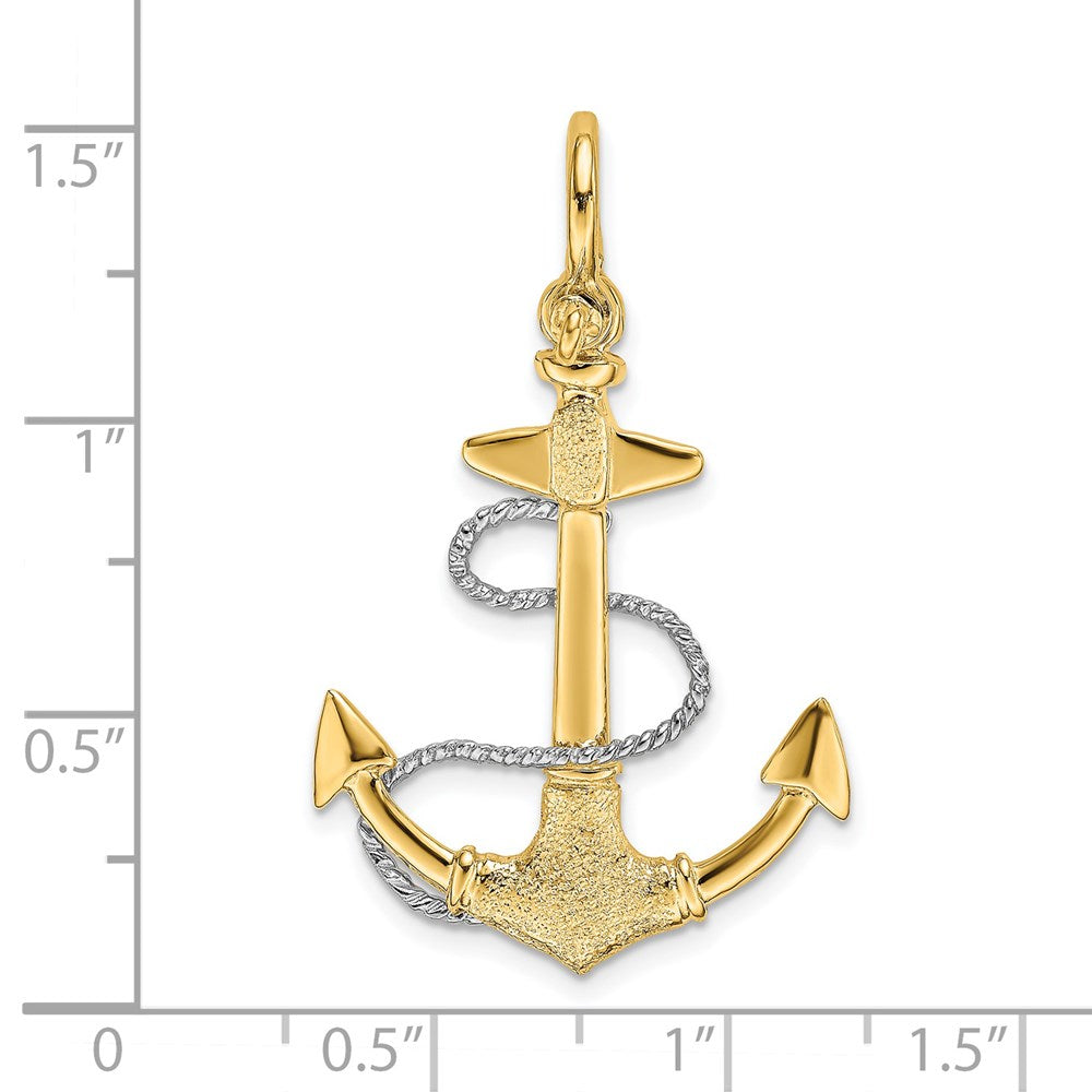 14k Two-tone 21.7 mm Two-tone 3-D Small Anchor w/Rope and Shackle Bail Charm (3.46 grams)