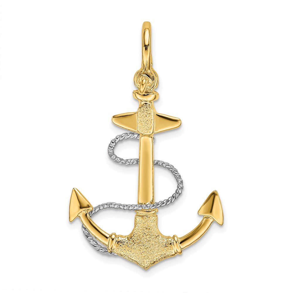 14k Two-tone 21.7 mm Two-tone 3-D Small Anchor w/Rope and Shackle Bail Charm (3.46 grams)