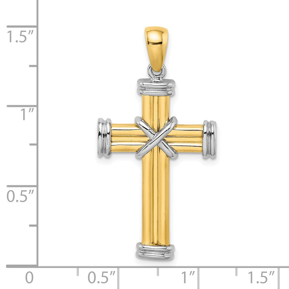 14k Two-tone 19.75 mm Two-tone Polished Cross Charm (3.71 grams)