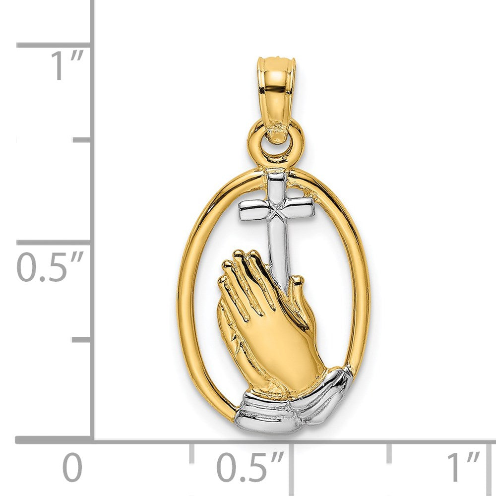 14k Yellow & Rhodium 11 mm  Praying Hands and Cross Charm (1.32 grams)