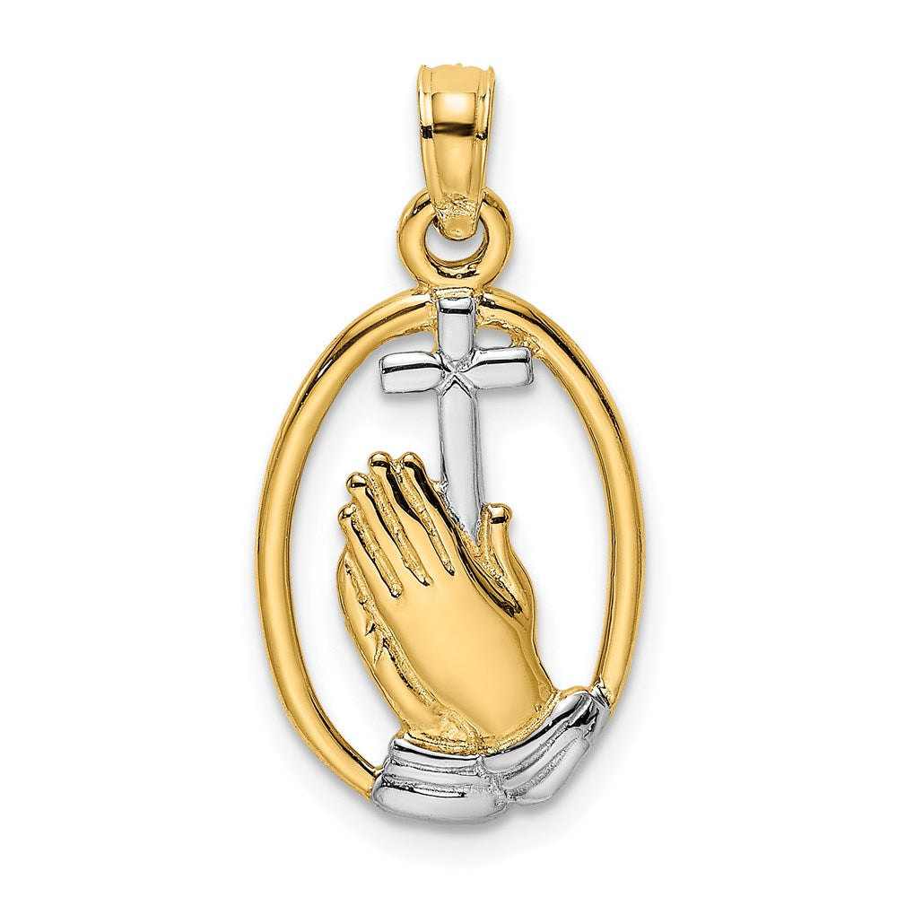 14k Yellow & Rhodium 11 mm  Praying Hands and Cross Charm (1.32 grams)