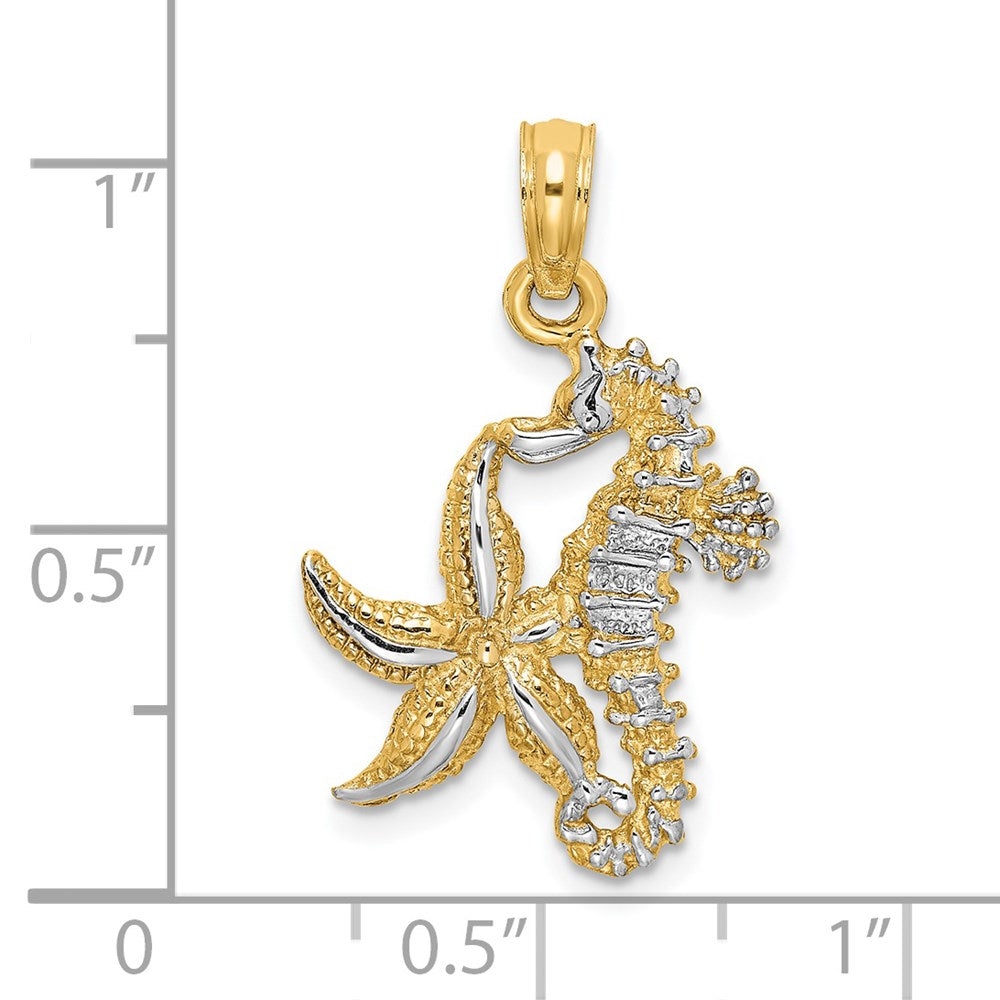 14k Yellow & Rhodium 14.7 mm  Starfish and Seahorse Charm (1.28 grams)
