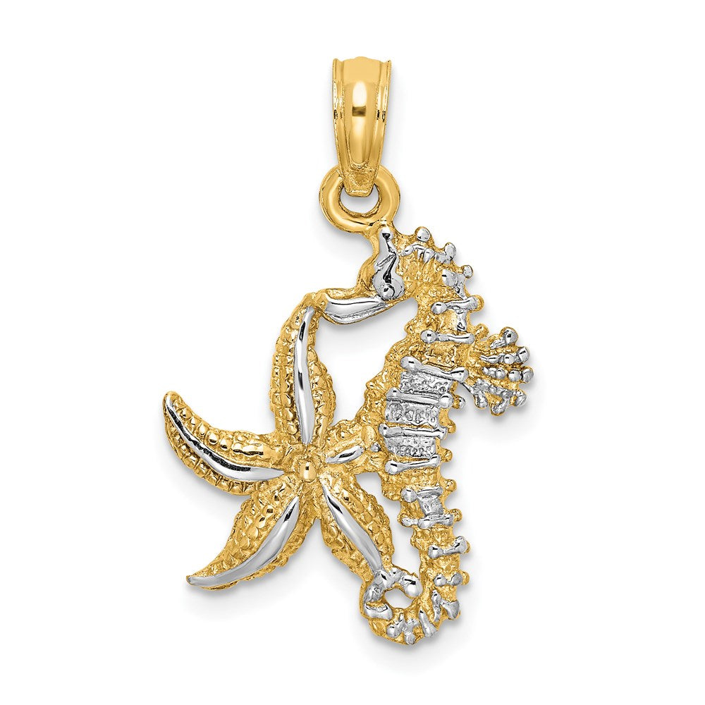 14k Yellow & Rhodium 14.7 mm  Starfish and Seahorse Charm (1.28 grams)