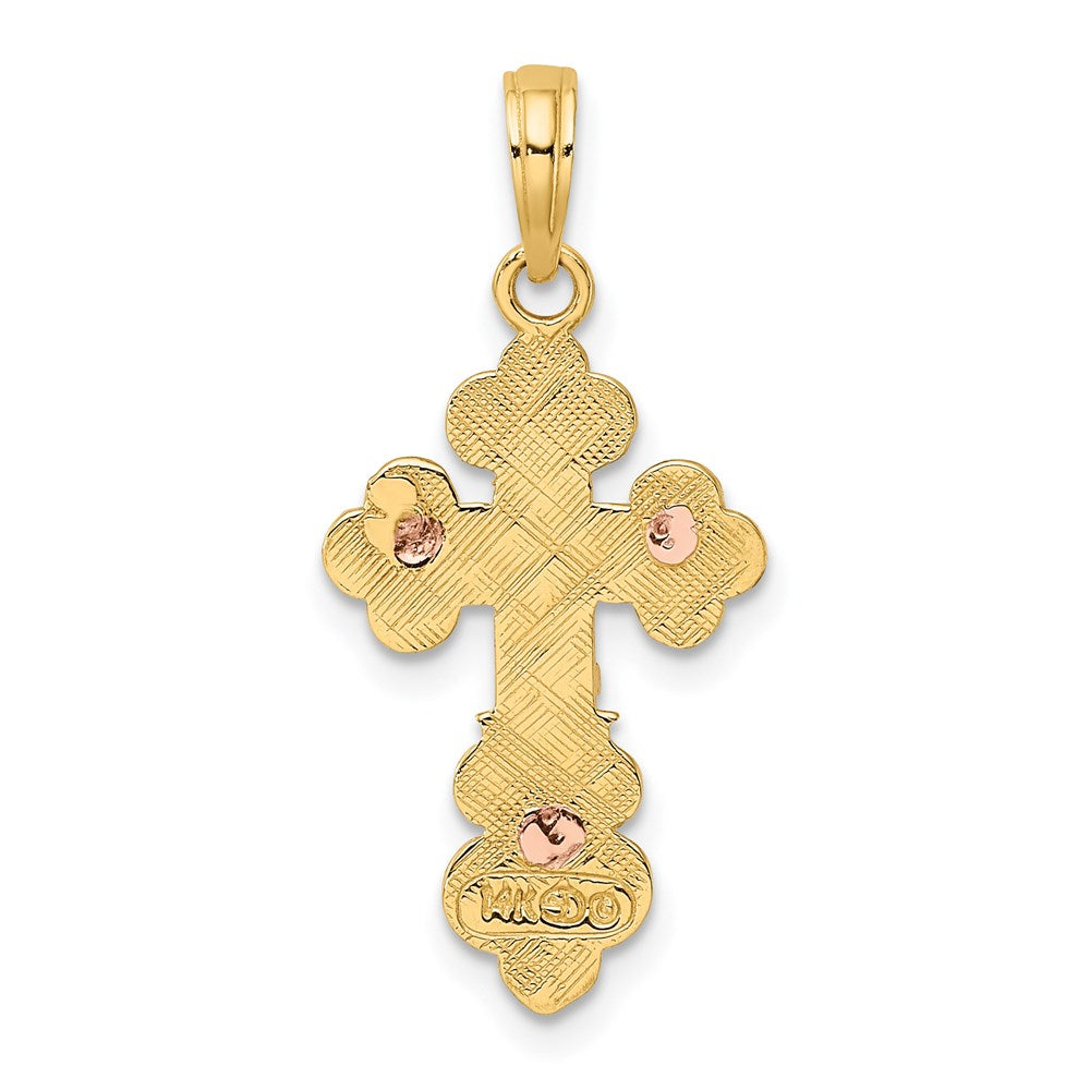 14k Two-tone 13 mm Two-Tone Crucifix W/ Scallop Trim Charm (1.18 grams)