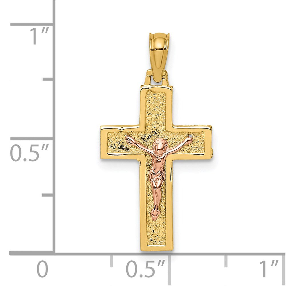 14k Two-tone 13 mm Two-Tone Latin Crucifix Charm (1.1 grams)