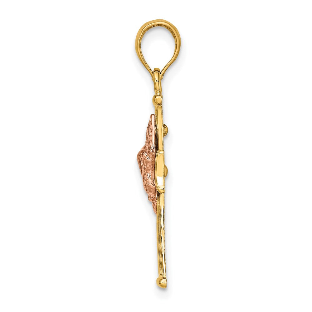 14k Two-tone 18 mm Textured Finish Cross w/ Dove Charm (1.53 grams)