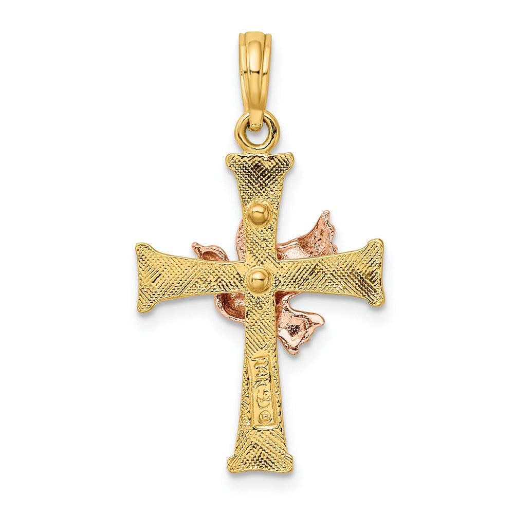 14k Two-tone 18 mm Textured Finish Cross w/ Dove Charm (1.53 grams)