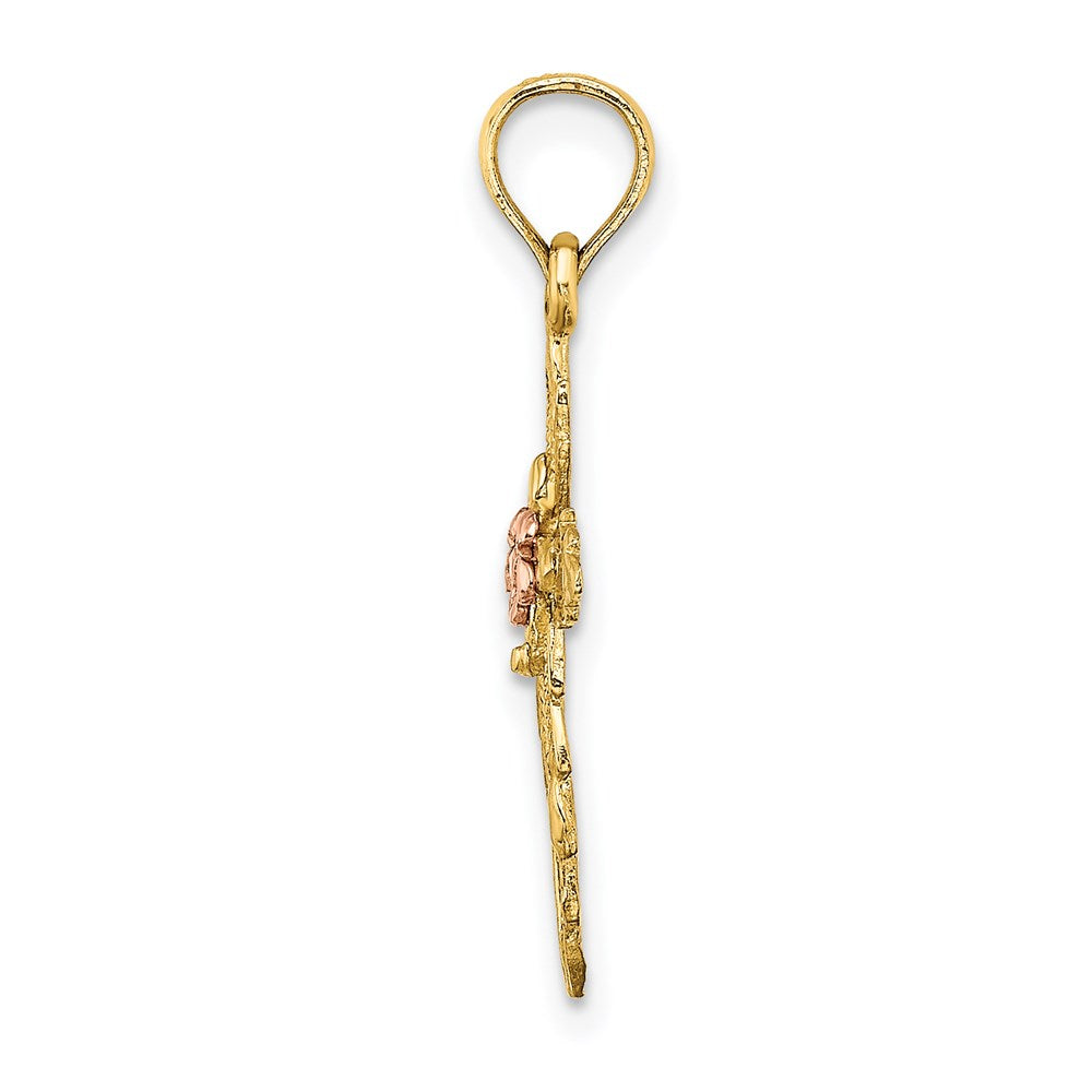 14k Two-tone 11 mm Two-Tone Cross w/ Cut-Out Flower Charm (0.55 grams)