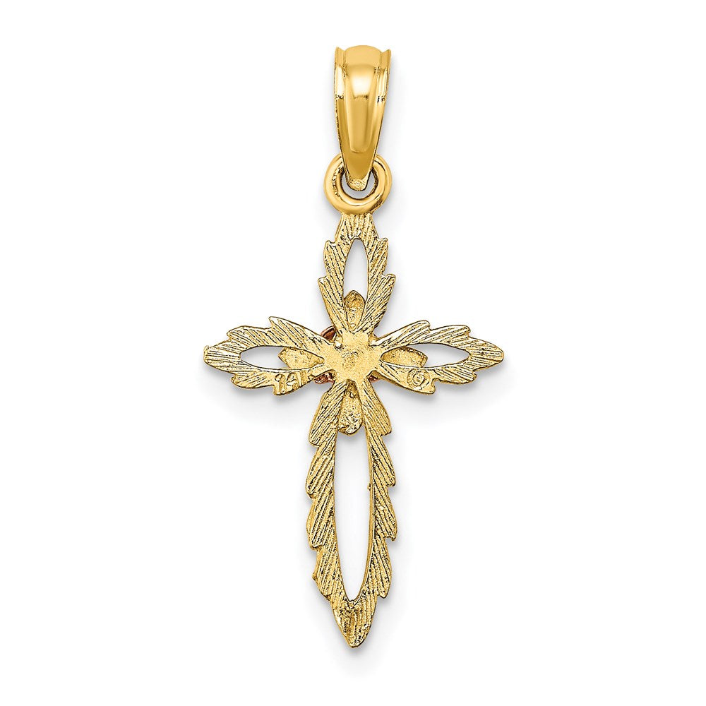 14k Two-tone 11 mm Two-Tone Cross w/ Cut-Out Flower Charm (0.55 grams)