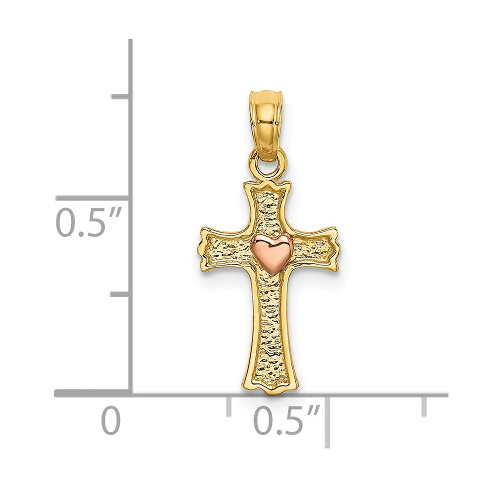 14k Two-tone 10 mm Two-Tone w/ Heart In Cross Charm (0.76 grams)